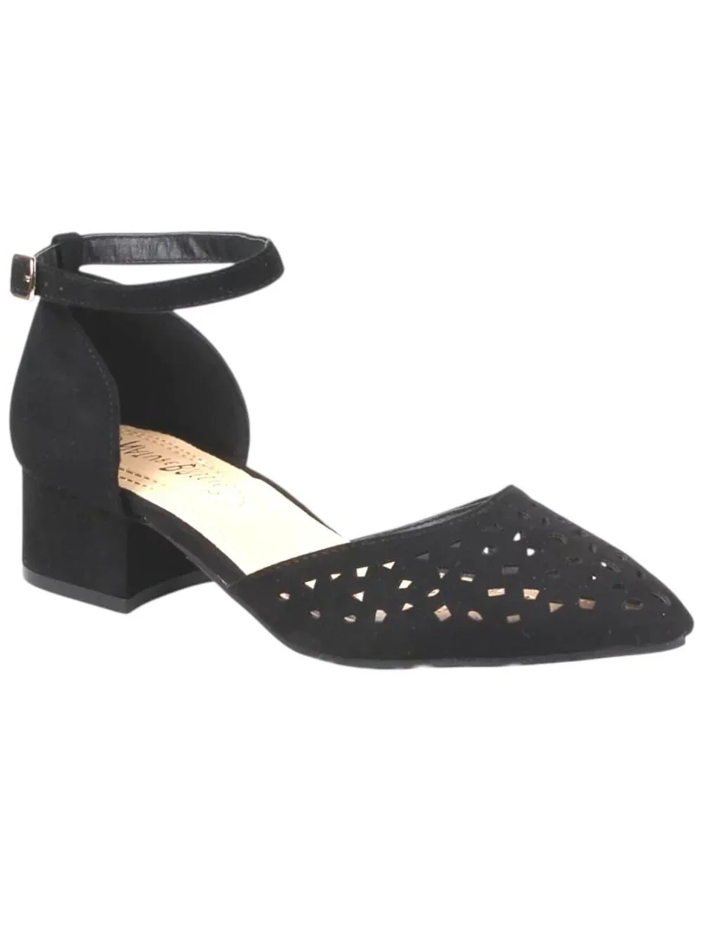 Nature Breeze Apex-01 Faux Suede D’Orsay Perforated Block Heel Beige Sandals - Picture 5 of 6